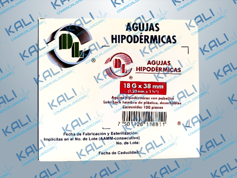 AGUJA HIPODERMICA 18G x 38MM C/100 PIEZAS DL ROSA