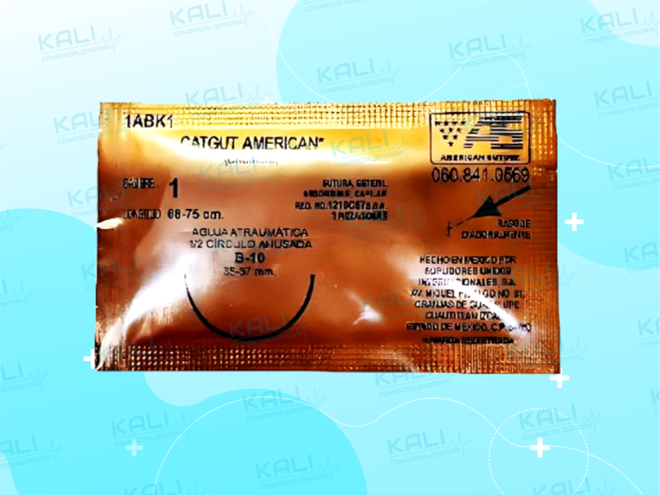 CATGUT AMERICAN CROMICO CALIBRE 1 68-75CM AGUJA ½ 35-37MM 1 PZA